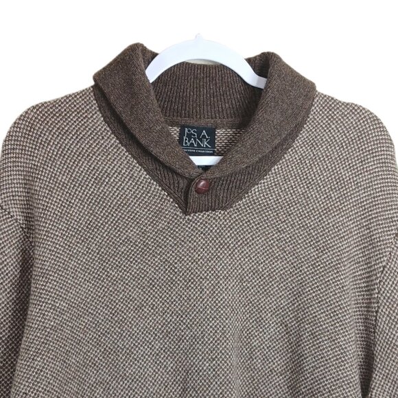 Jos. A. Bank Pullover Sweater Mens Medium Brown Wool Houndstooth Dad Grandpacore - Picture 2 of 5